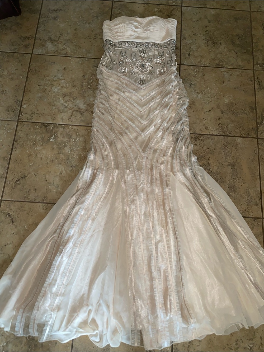 Vintage SUE WONG Nocturne Strapless Beaded Ruched Mermaid Gown Dress Cream 4 - Picture 14 of 17
